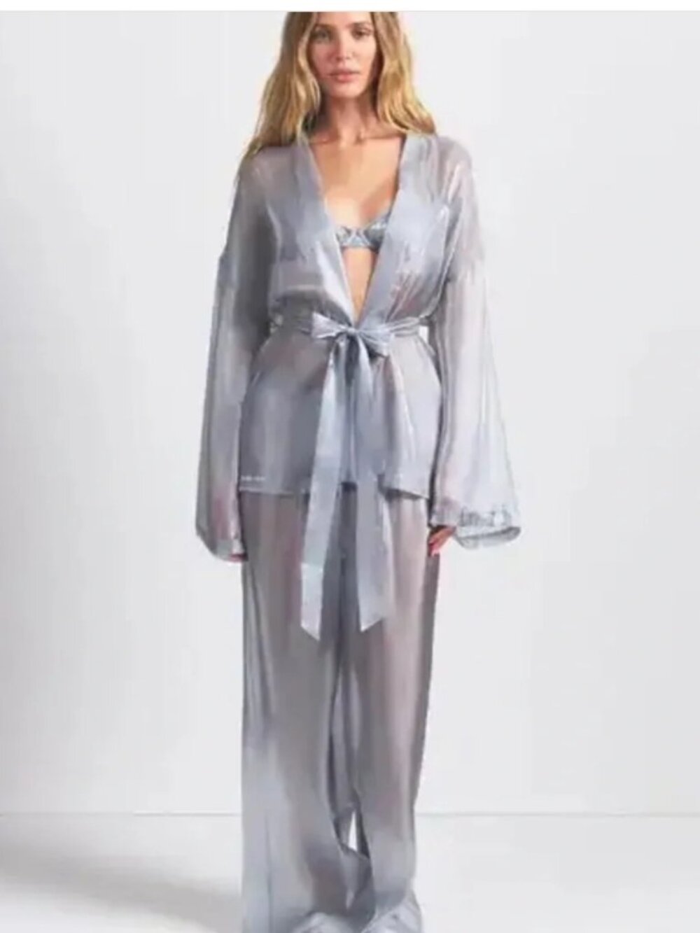 NEW SKIMS Liquid Organza Wrap Sleep Set *Robe ONLY Mirror Silver Small NWT